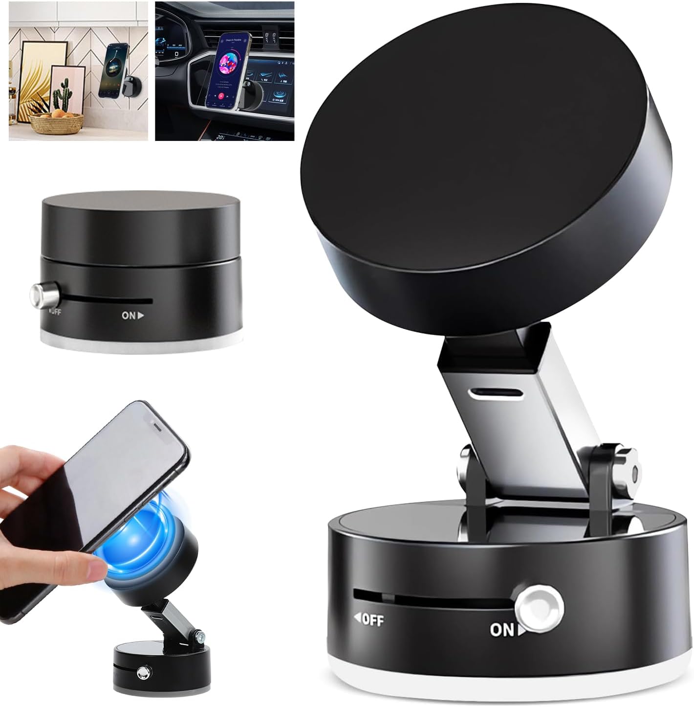 Foldabl Magnetic car Phone Holder for Magsafe, 360° Rotatable Suction Phone Mount, Strong Suction Cup Magnetic Car Phone Holder for iPhone, Samsung, All Smartphones & All Car Models